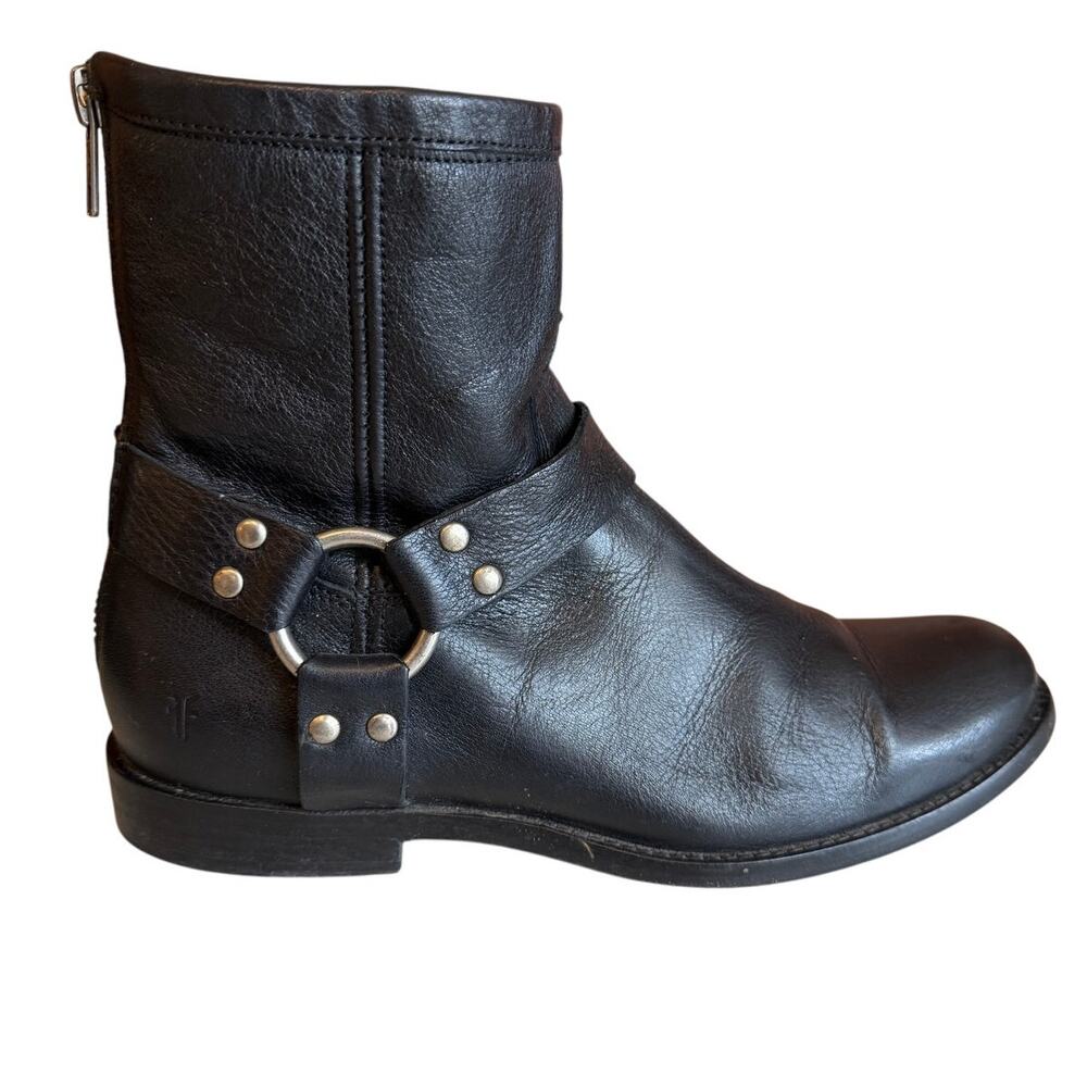 Frye Black Leather Harness Booties with Metal Ring - Picture 3 of 11